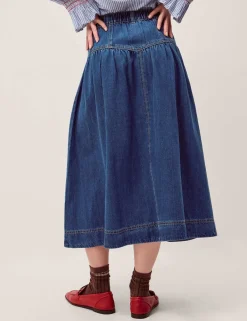 Denim Button Front Midi Skirt