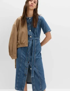 Denim Button Through Midi Waisted Dress