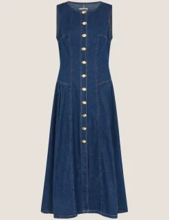 Denim Button Through Midi Skater Dress