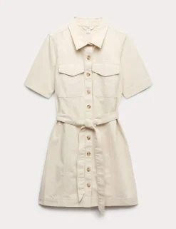 Denim Button Through Mini Utility Dress