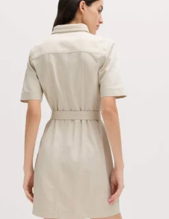 Denim Button Through Mini Utility Dress