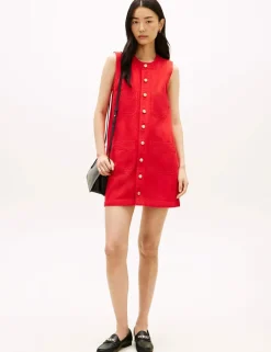 Denim Button Through Mini Shift Dress