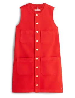 Denim Button Through Mini Shift Dress