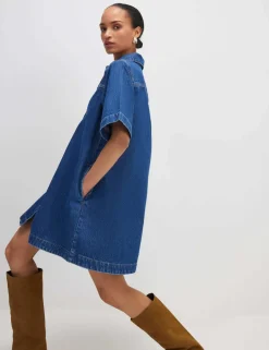 Denim Button Through Mini Shirt Dress