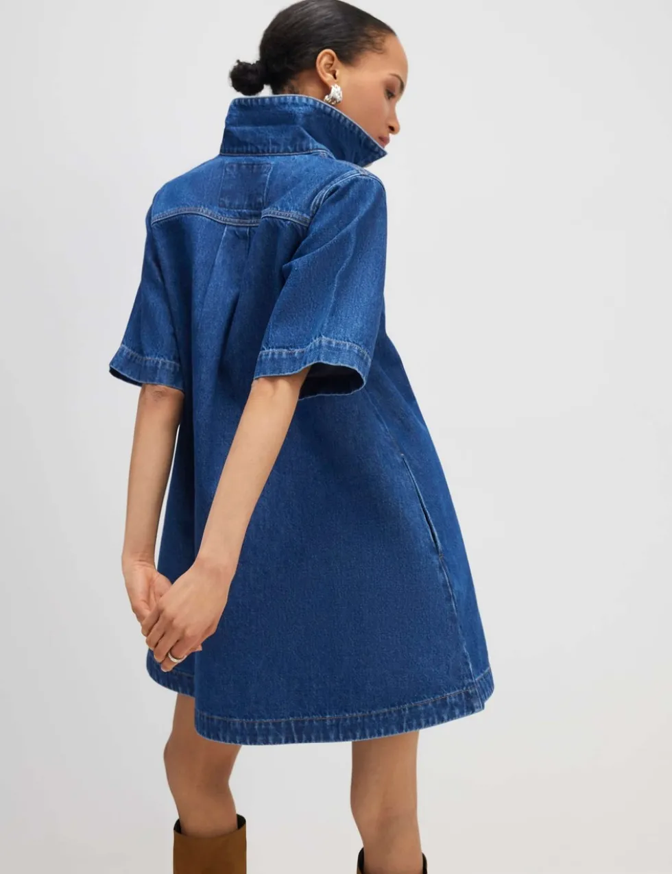 Denim Button Through Mini Shirt Dress