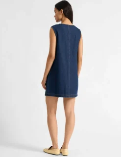 Denim Button Through Mini Shift Dress