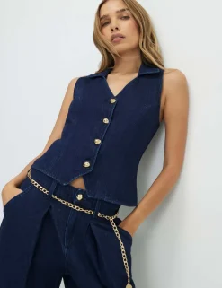 Denim Collared Button Through Waistcoat