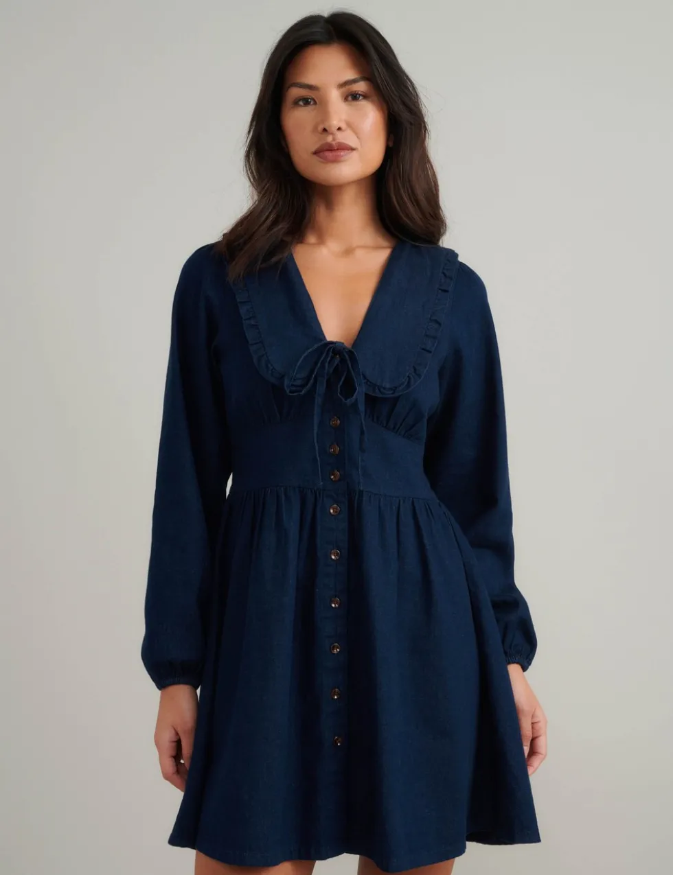 Denim Collared Mini Tea Dress