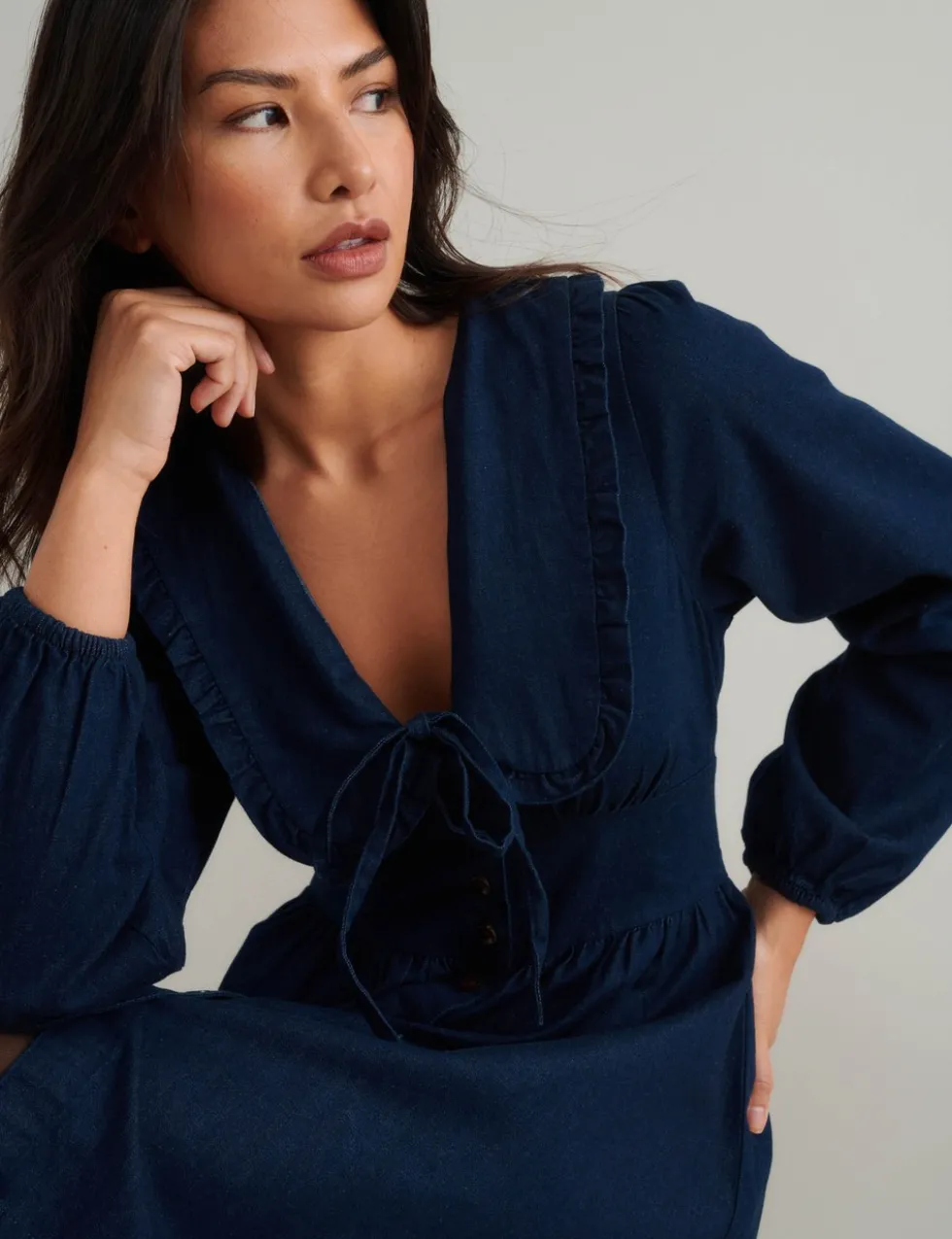 Denim Collared Mini Tea Dress