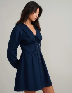 Denim Collared Mini Tea Dress