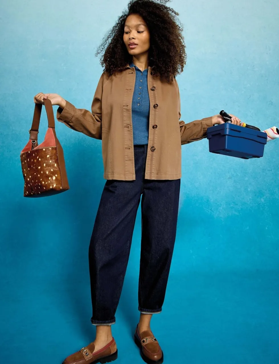 Denim Collared Raglan Sleeve Jacket