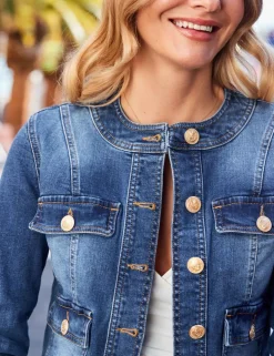 Denim Collarless Cropped Jacket