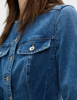 Denim Collarless Fitted Utility Jacket