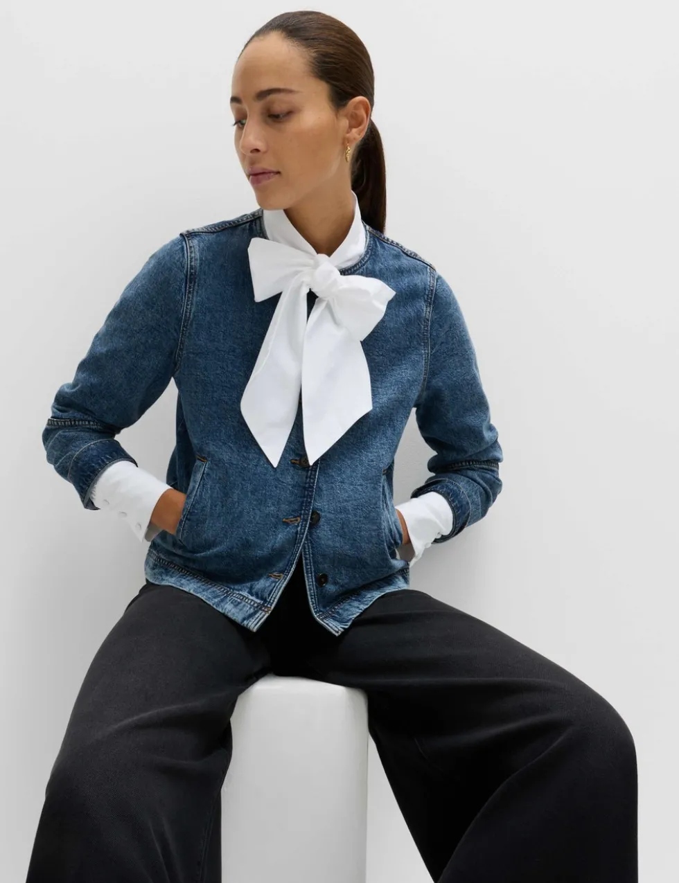 Denim Collarless Jacket