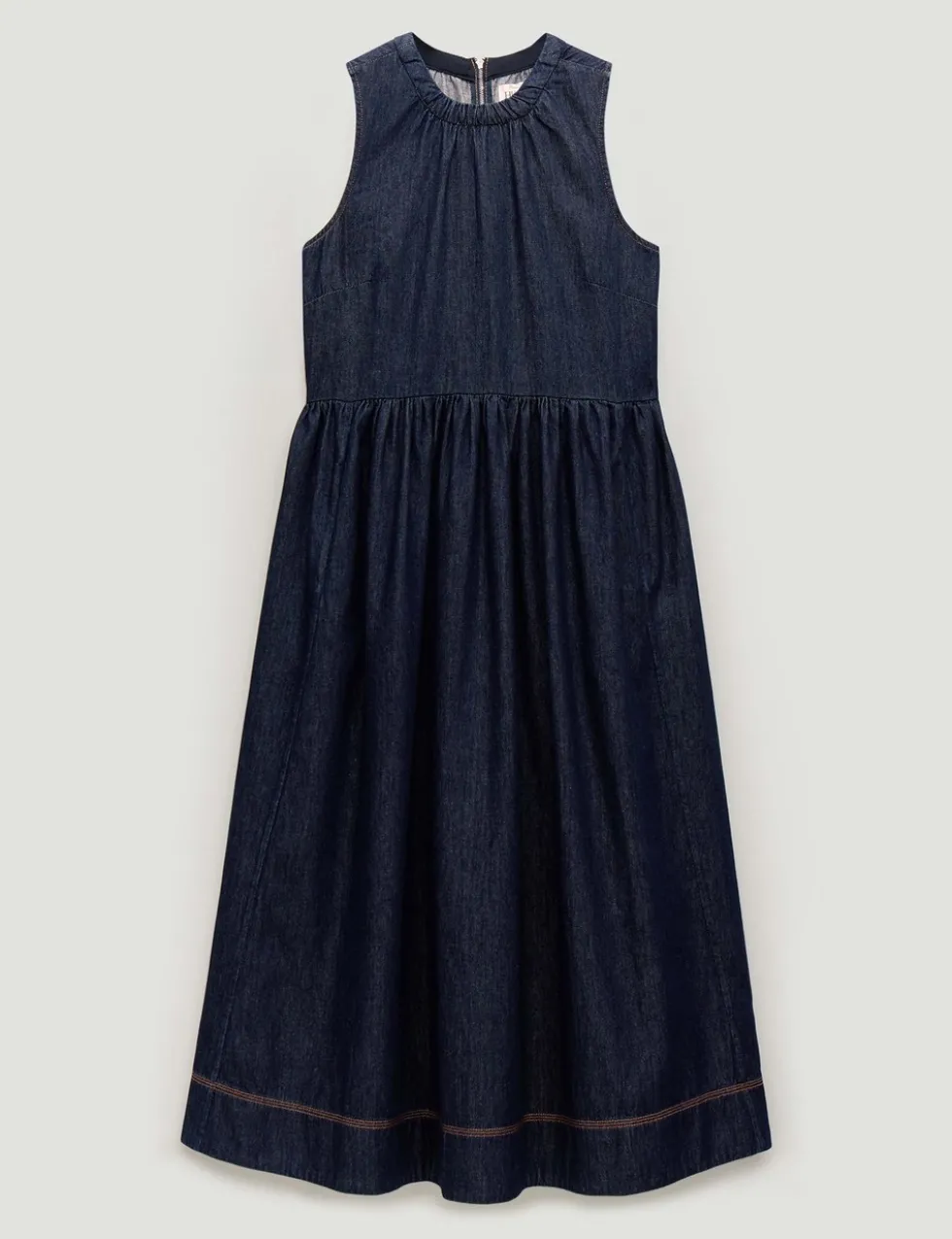 Denim Crew Neck Midaxi Waisted Dress