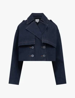 Denim Cropped Trench Coat