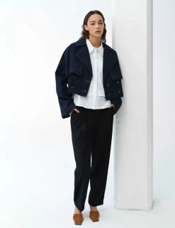 Denim Cropped Trench Coat