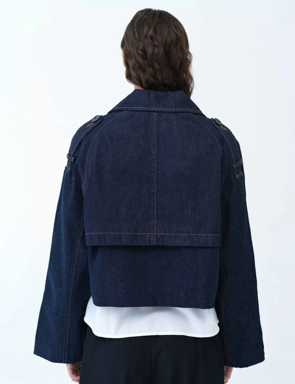 Denim Cropped Trench Coat