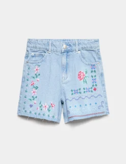 Denim Cross Stitch Bermuda Shorts (6-16 Yrs)