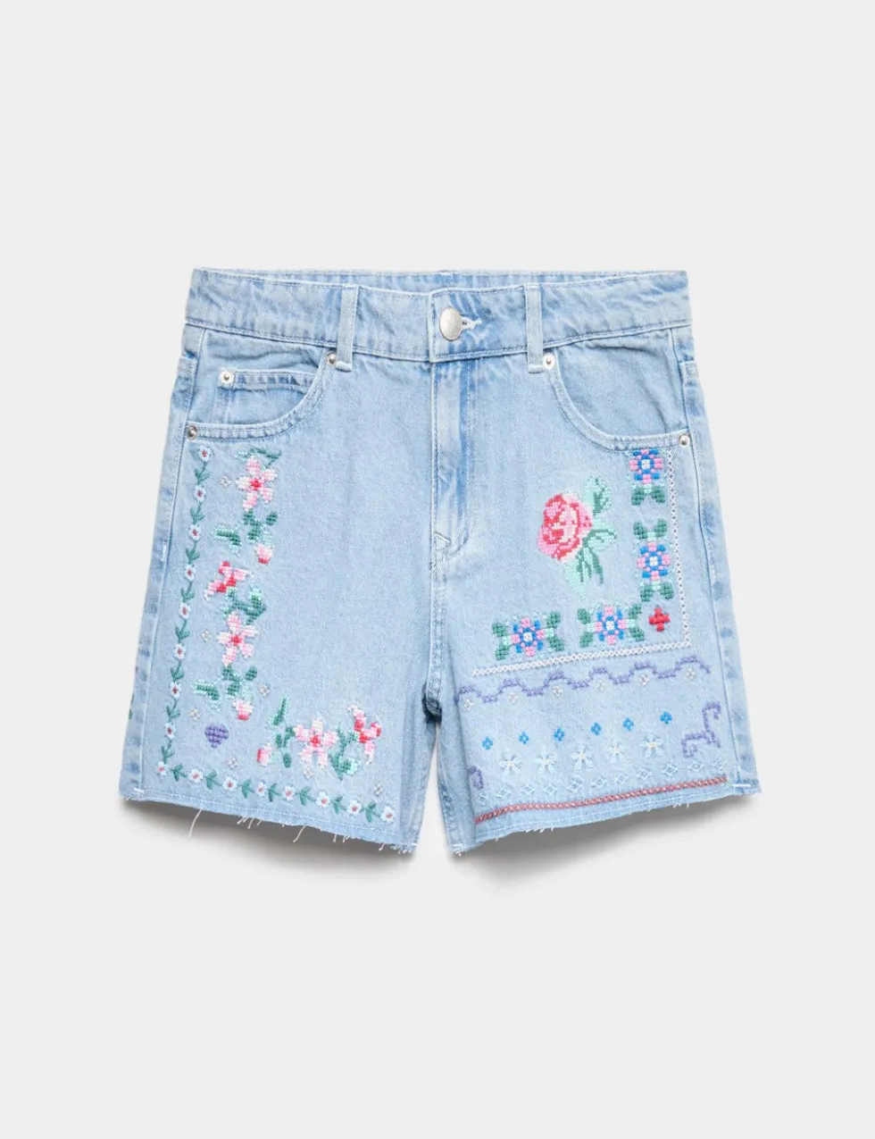 Denim Cross Stitch Bermuda Shorts (6-16 Yrs)