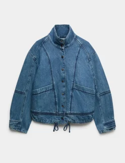 Denim Cross Stitch Casual Utility Jacket