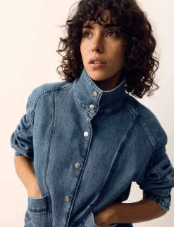 Denim Cross Stitch Casual Utility Jacket