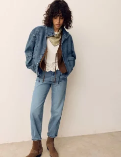 Denim Cross Stitch Casual Utility Jacket