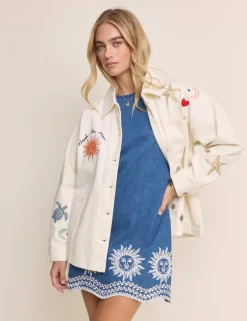 Denim Cutwork Detail Mini Shift Dress