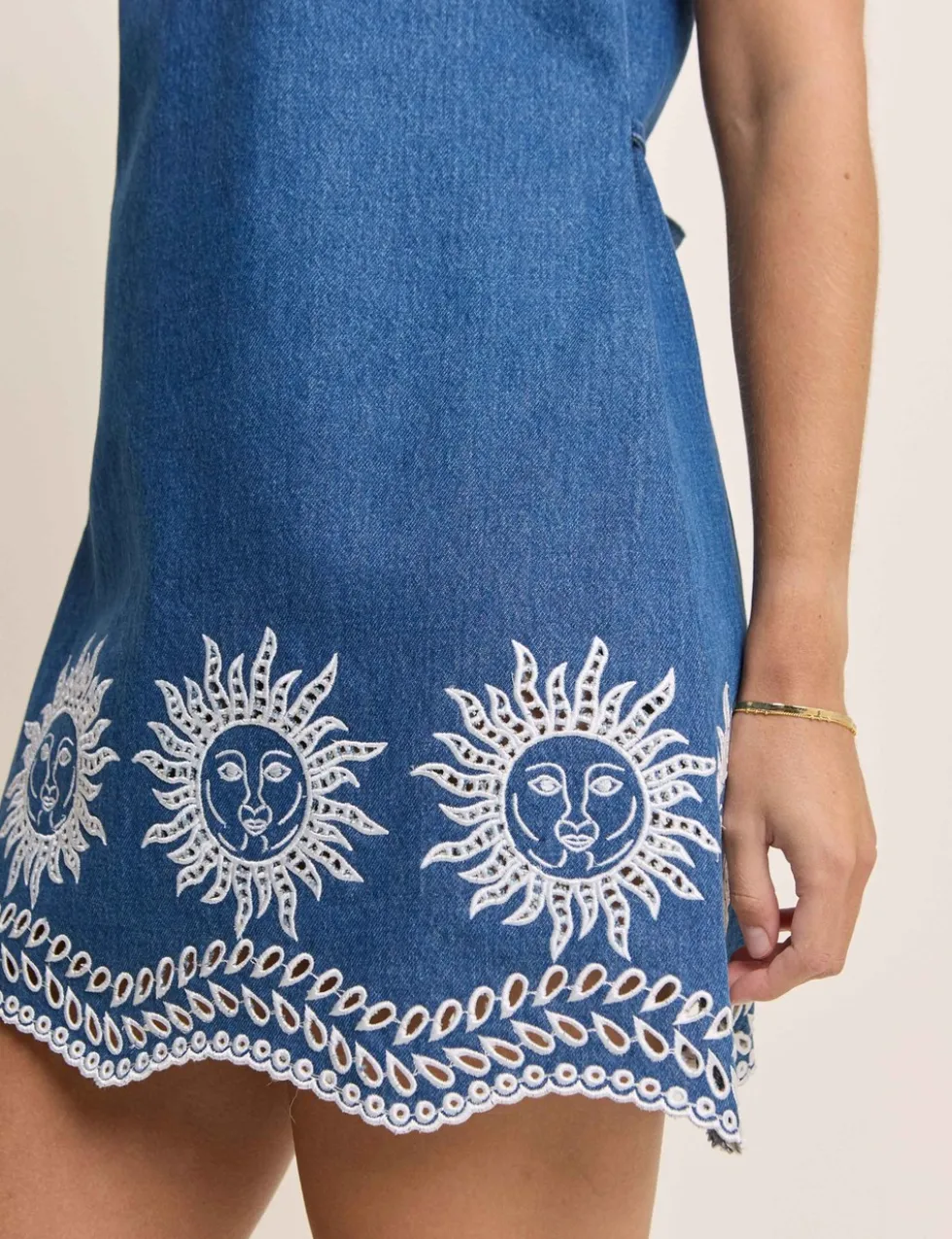 Denim Cutwork Detail Mini Shift Dress