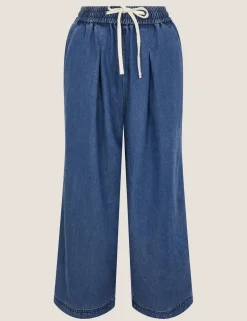 Denim Drawstring Wide Leg Trousers