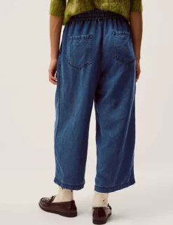 Denim Drawstring Wide Leg Trousers