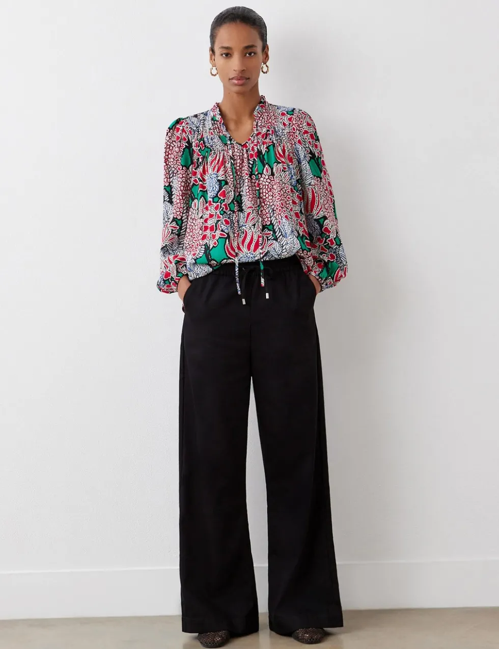 Denim Drawstring Wide Leg Trousers