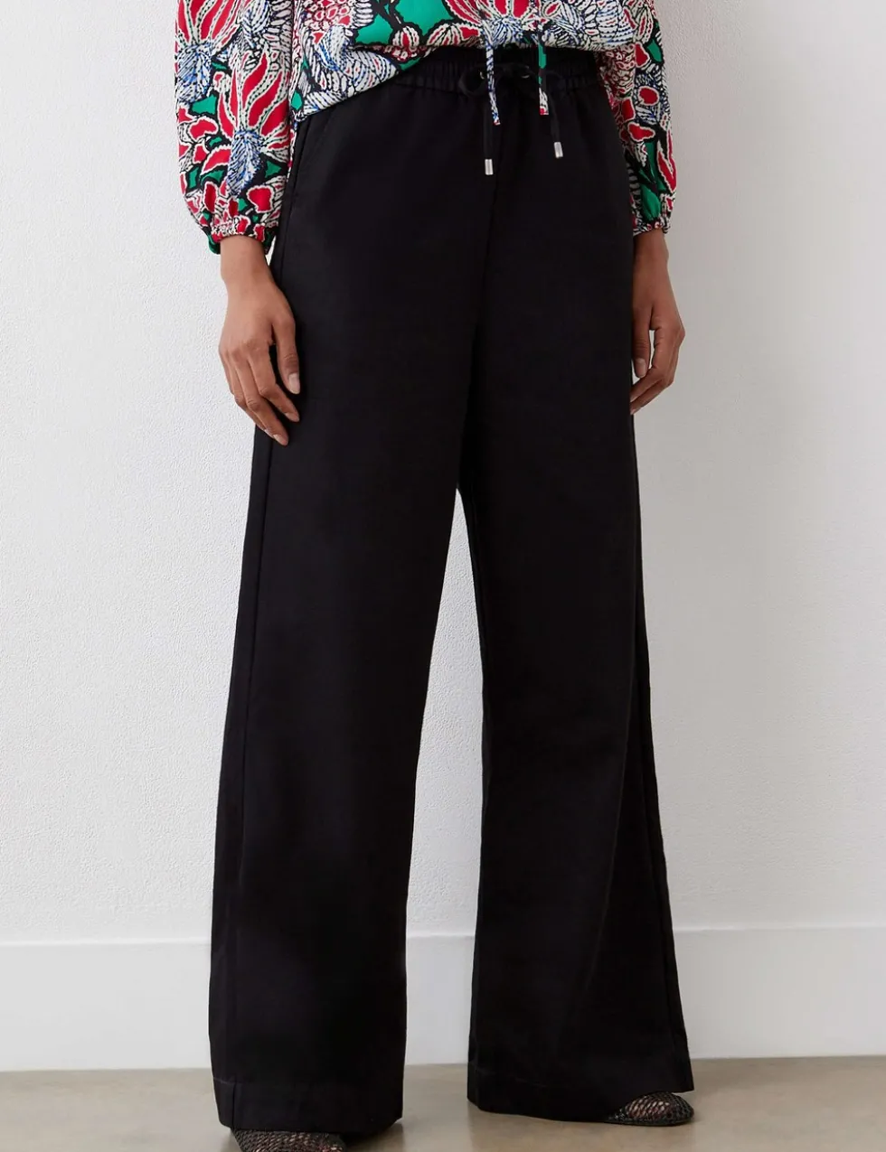 Denim Drawstring Wide Leg Trousers