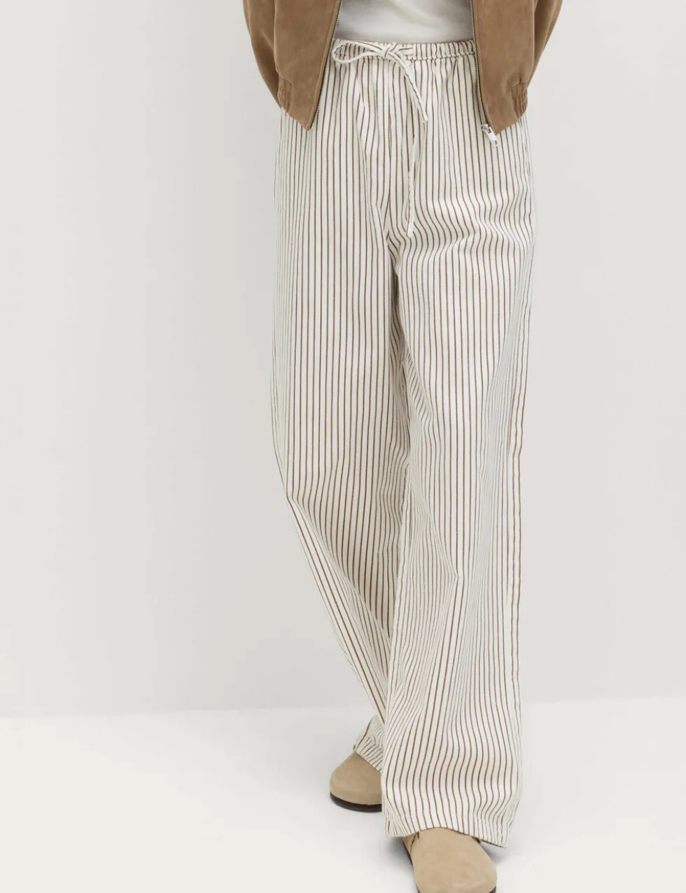 Denim Drawstring Wide-Leg Trousers
