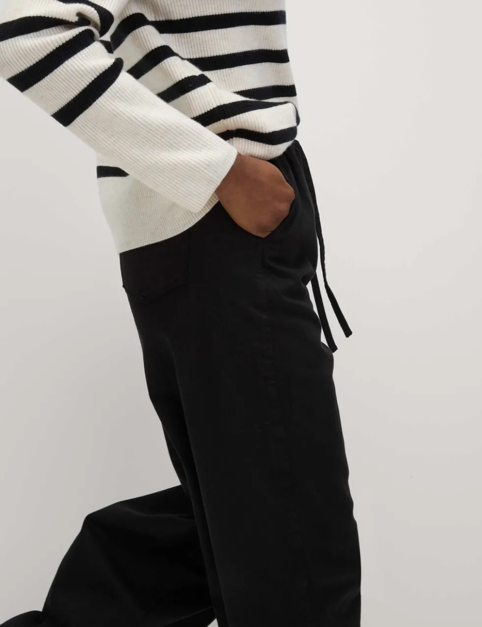 Denim Drawstring Wide-Leg Trousers