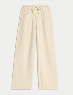 Denim Drawstring Wide-Leg Trousers