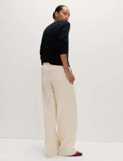 Denim Drawstring Wide-Leg Trousers