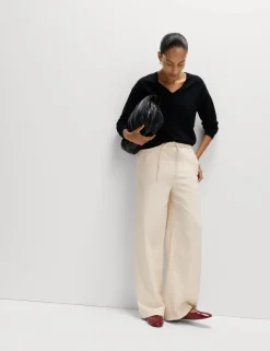 Denim Drawstring Wide-Leg Trousers