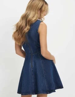 Denim Embellished Button Mini Skater Dress