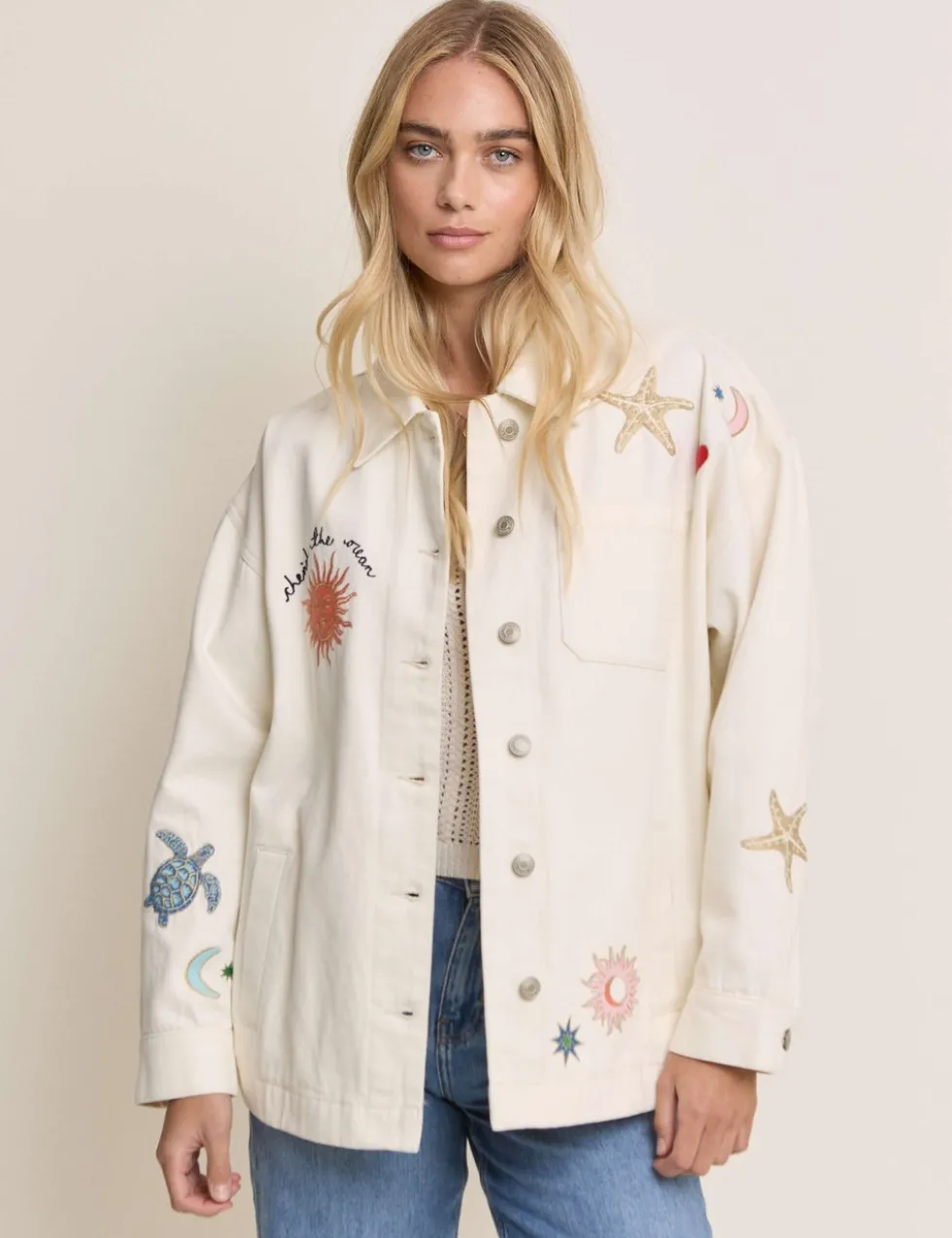Denim Embroidered Shacket