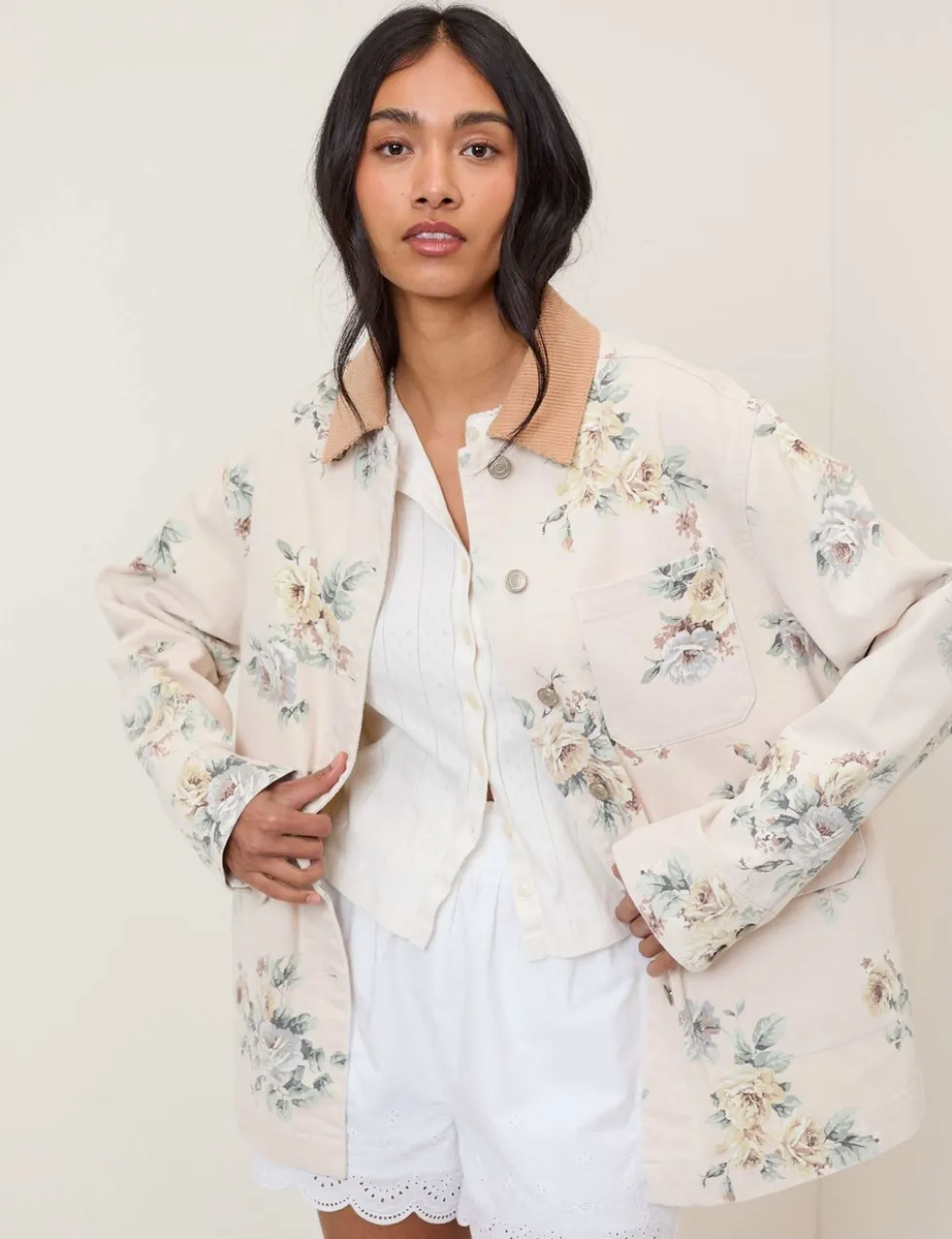 Denim Floral Relaxed Jacket