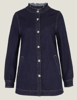 Denim Frill Collar Longline Jacket