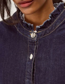 Denim Frill Collar Longline Jacket
