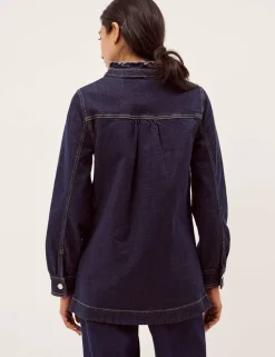 Denim Frill Collar Longline Jacket