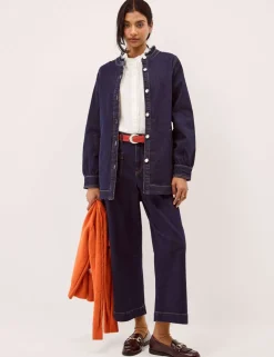 Denim Frill Collar Longline Jacket