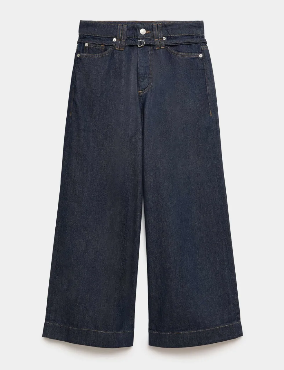 Denim High Waisted Belted Wide Leg Culottes