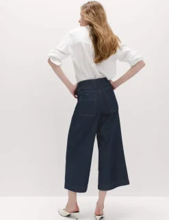 Denim High Waisted Belted Wide Leg Culottes
