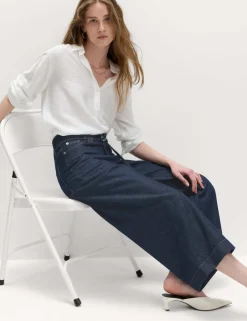 Denim High Waisted Belted Wide Leg Culottes