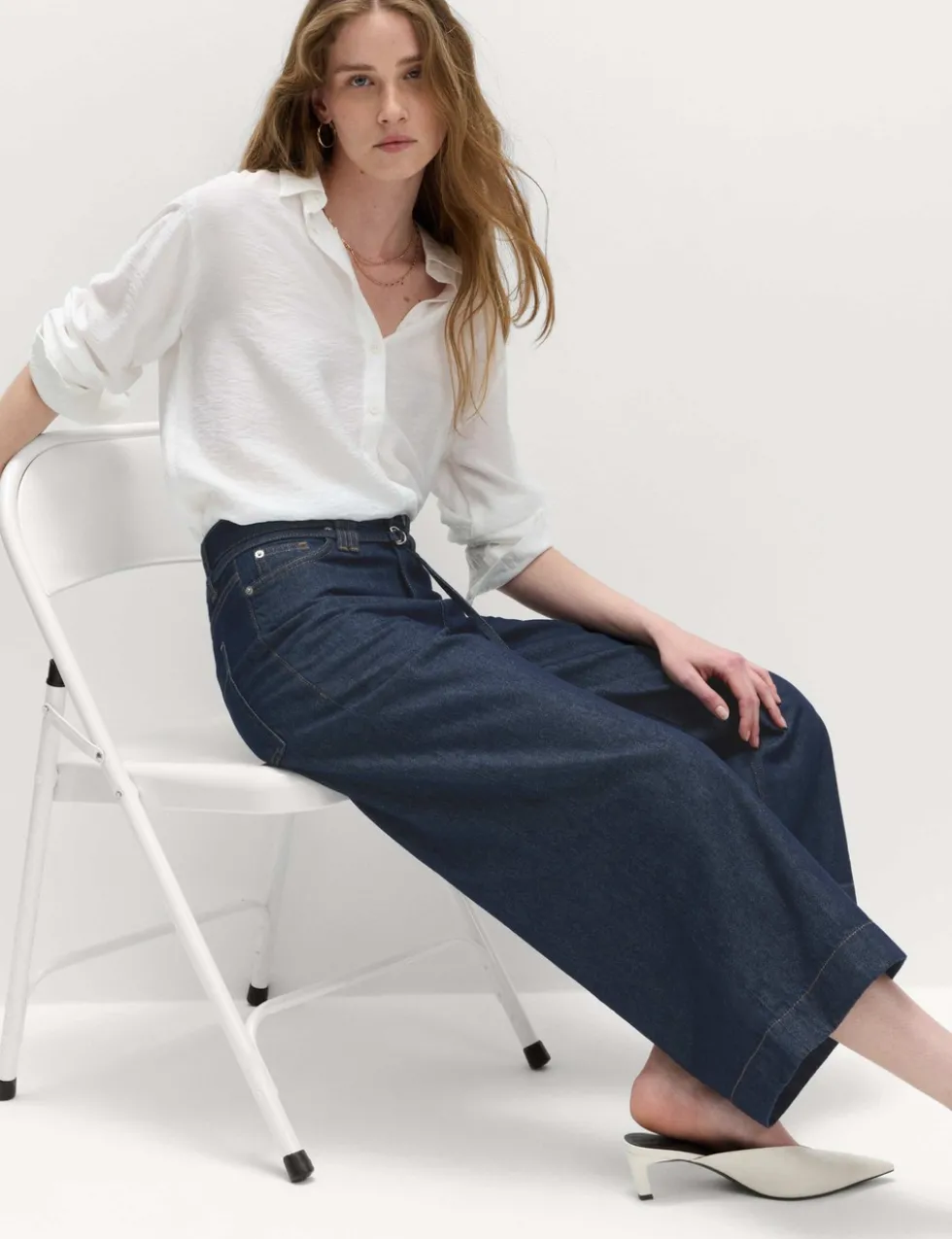 Denim High Waisted Belted Wide Leg Culottes