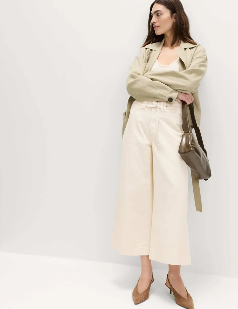 Denim High Waisted Belted Wide Leg Culottes